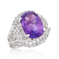 5.50 Carat Amethyst and 3.08 ctw White Zircon Ring in Sterling Silver Size 10