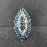 Large Sterling Silver Blue & White Topaz Eye Ring Size 6