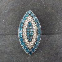 Large Sterling Silver Blue & White Topaz Eye Ring Size 6