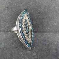 Large Sterling Silver Blue & White Topaz Eye Ring Size 6