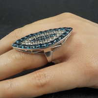 Large Sterling Silver Blue & White Topaz Eye Ring Size 6
