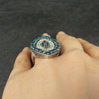 Large Sterling Silver Blue & White Topaz Eye Ring Size 6