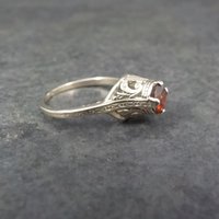 14K White Gold Art Deco High Set Garnet Filigree Ring Size 4.75