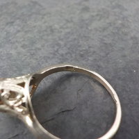 14K White Gold Art Deco High Set Garnet Filigree Ring Size 4.75