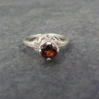 14K White Gold Art Deco High Set Garnet Filigree Ring Size 4.75