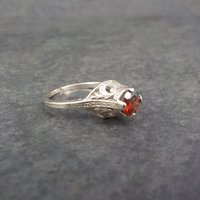 14K White Gold Art Deco High Set Garnet Filigree Ring Size 4.75
