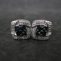 Sterling Silver Blue Diamond Illusion Stud Earrings