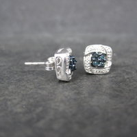 Sterling Silver Blue Diamond Illusion Stud Earrings