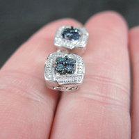 Sterling Silver Blue Diamond Illusion Stud Earrings