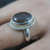 Vintage Sterling Silver Petrified Wood Ring Size 7.5