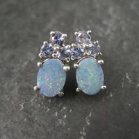 Sterling Silver Opal Doublet and Tanzanite Stud Earrings