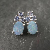 Sterling Silver Opal Doublet and Tanzanite Stud Earrings