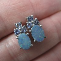 Sterling Silver Opal Doublet and Tanzanite Stud Earrings