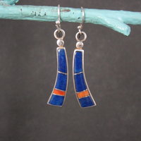 Vintage Southwestern Lapis Inlay Earrings Sterling Silver