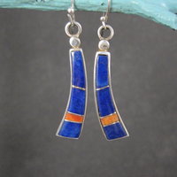 Vintage Southwestern Lapis Inlay Earrings Sterling Silver