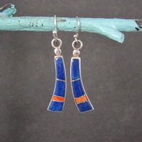 Vintage Southwestern Lapis Inlay Earrings Sterling Silver