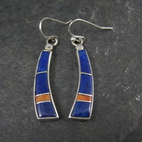 Vintage Southwestern Lapis Inlay Earrings Sterling Silver