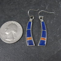Vintage Southwestern Lapis Inlay Earrings Sterling Silver