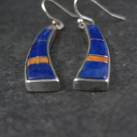 Vintage Southwestern Lapis Inlay Earrings Sterling Silver