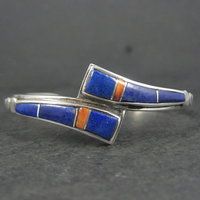 Vintage Southwestern Sterling Silver Lapis Lazuli Spiny Oyster Cuff Bracelet 6"