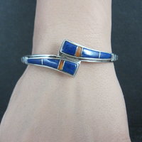 Vintage Southwestern Sterling Silver Lapis Lazuli Spiny Oyster Cuff Bracelet 6"
