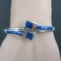 Vintage Southwestern Sterling Silver Lapis Lazuli Spiny Oyster Cuff Bracelet 6"