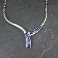 Vintage Southwestern Sterling Lapis Lazuli Spiny Oyster Inlay Necklace