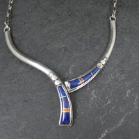 Vintage Southwestern Sterling Lapis Lazuli Spiny Oyster Inlay Necklace
