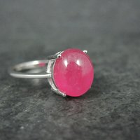 Vintage Ruby Cabochon Ring Size 9 Sterling Silver
