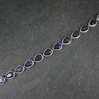 Pear Cut Amethyst Bracelet Sterling Silver 7.25" 32.4 Carats