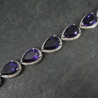 Pear Cut Amethyst Bracelet Sterling Silver 7.25" 32.4 Carats