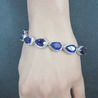 Pear Cut Amethyst Bracelet Sterling Silver 7.25" 32.4 Carats