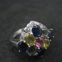 Multi Colored Sapphire Ring Sterling Silver Size 5