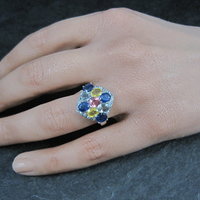 Multi Colored Sapphire Ring Sterling Silver Size 5
