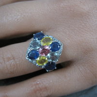 Multi Colored Sapphire Ring Sterling Silver Size 5