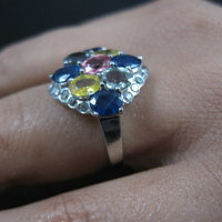 Multi Colored Sapphire Ring Sterling Silver Size 5