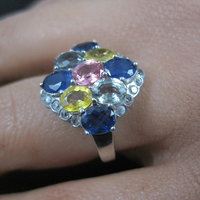 Multi Colored Sapphire Ring Sterling Silver Size 5