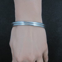 Set of 2 Plain Navajo Bangle Bracelets Sterling Silver 7.75"  TAHE