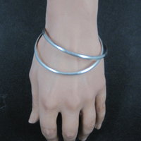 Set of 2 Plain Navajo Bangle Bracelets Sterling Silver 7.75"  TAHE