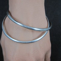 Set of 2 Plain Navajo Bangle Bracelets Sterling Silver 7.75"  TAHE