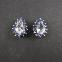 Aquamarine Sapphire Teardrop Stud Earrings Sterling Silver