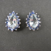 Aquamarine Sapphire Teardrop Stud Earrings Sterling Silver