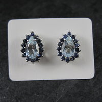 Aquamarine Sapphire Teardrop Stud Earrings Sterling Silver