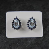 Aquamarine Sapphire Teardrop Stud Earrings Sterling Silver