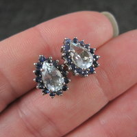 Aquamarine Sapphire Teardrop Stud Earrings Sterling Silver