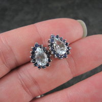 Aquamarine Sapphire Teardrop Stud Earrings Sterling Silver