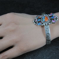 Southwestern Sterling Silver Mohave Turquoise Spiny Oyster Cuff Bracelet 6.25"