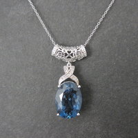16 Carat London Blue Topaz Pendant Necklace Sterling Silver