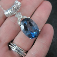 16 Carat London Blue Topaz Pendant Necklace Sterling Silver