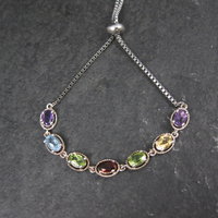 Sterling Silver Multi Gemstone Bolo Bracelet
